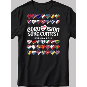 Eurovision 2026 Flag T-Shirt - Vienna Austria Song Contest Unisex T Shirt .